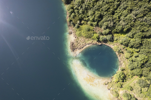 Particular aerial view of the Accesa lake Grosseto - Stock Photo - Images