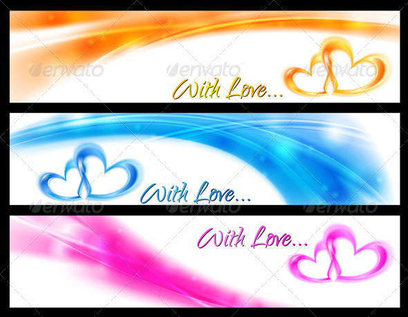 Vector wavy banners with abstract hearts - Valentines Seasons/Holidays