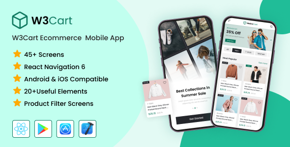 W3Cart | Ecommerce Mobile App React Native Template