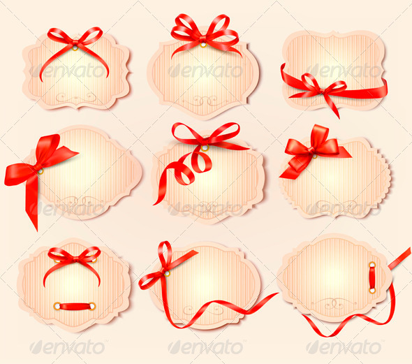 Set of beautiful retro labels with red gift bows w - Decorative Symbols Decorative