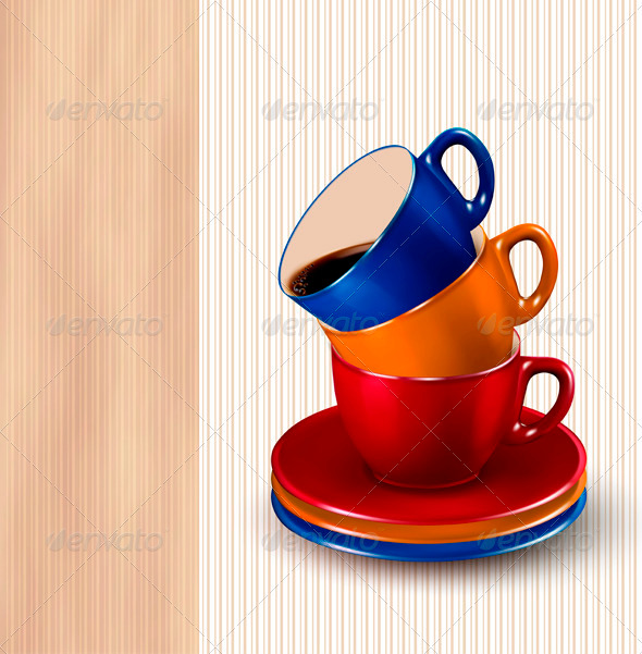 Background with colorful cups of coffee Coffee des - Food Objects