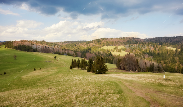 Panoramic view of Pienin Mountains landscape, Poland. - Stock Photo - Images