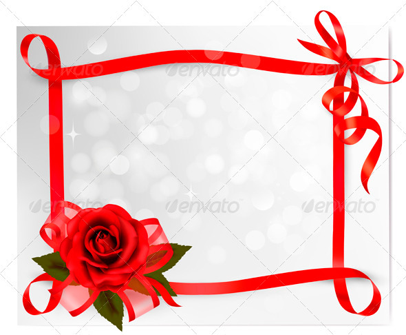 Red rose with gift red bow and ribbons - Valentines Seasons/Holidays
