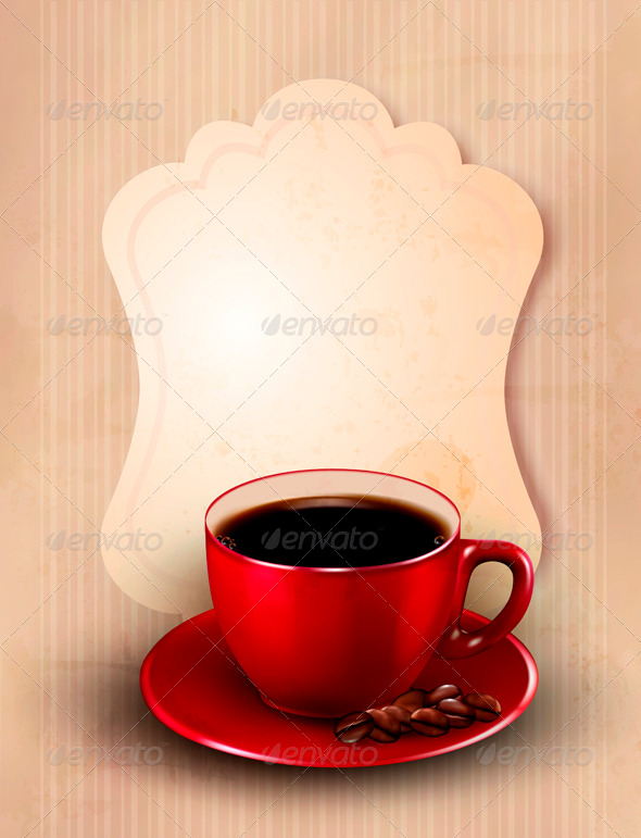 Retro card with cup of coffee - Food Objects