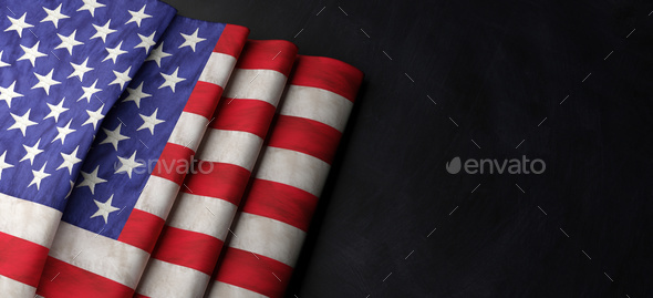 USA flag on black background, copy space, American National Holiday, July 4th. - Stock Photo - Images