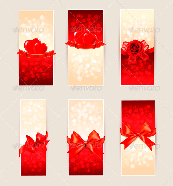 Set of beautiful gift cards with red gift bows - Valentines Seasons/Holidays