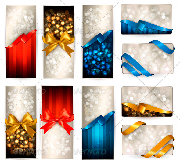 Set of beautiful Gift cards with color gift bows - Borders Decorative