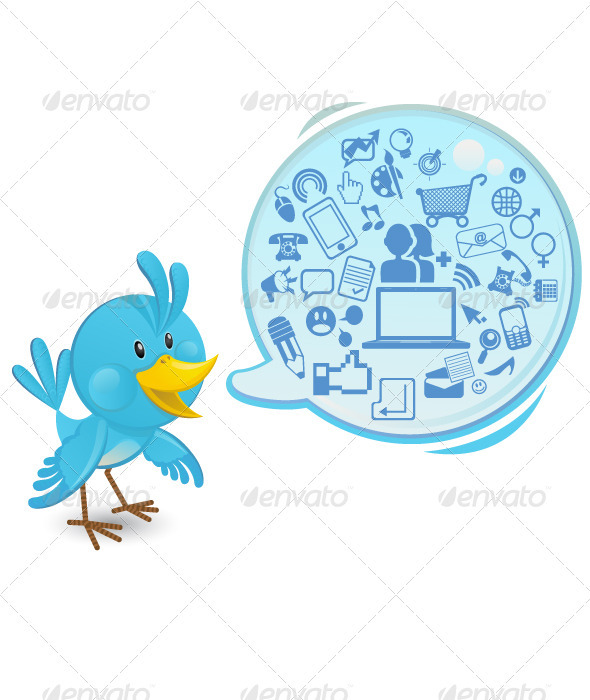 Social networking bluebird with a speech bubble - Animals Characters