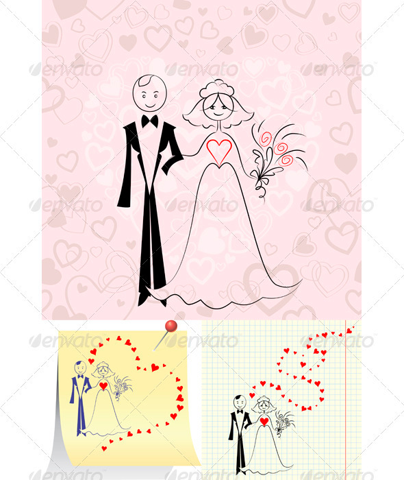 Vector Couple in Love: Bride and Groom - Weddings Seasons/Holidays