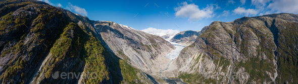 Nigardsbreen glacier aerial view  of Jostedalsbreen glacier, Jostedalen valley  aerial view - Stock Photo - Images