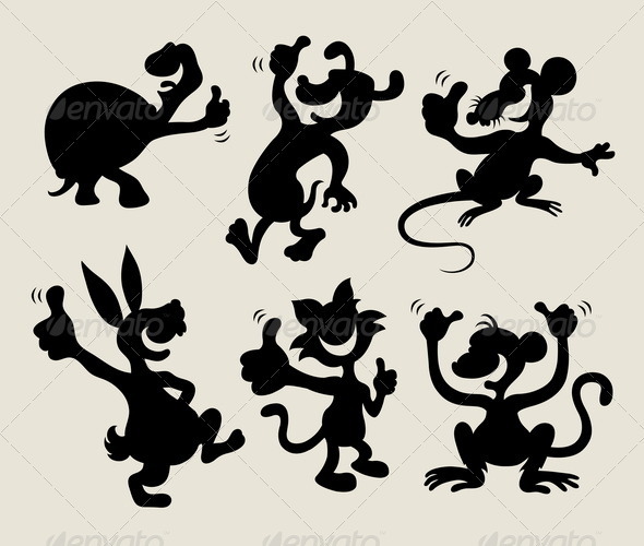 Thumbs-Up Animals Silhouette Set