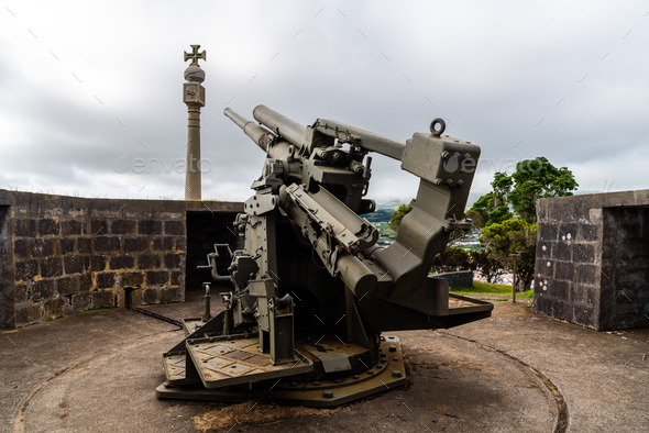 Old Anti-aircraft Battery in Monte Brasil in Angra do Heroismo - Stock Photo - Images