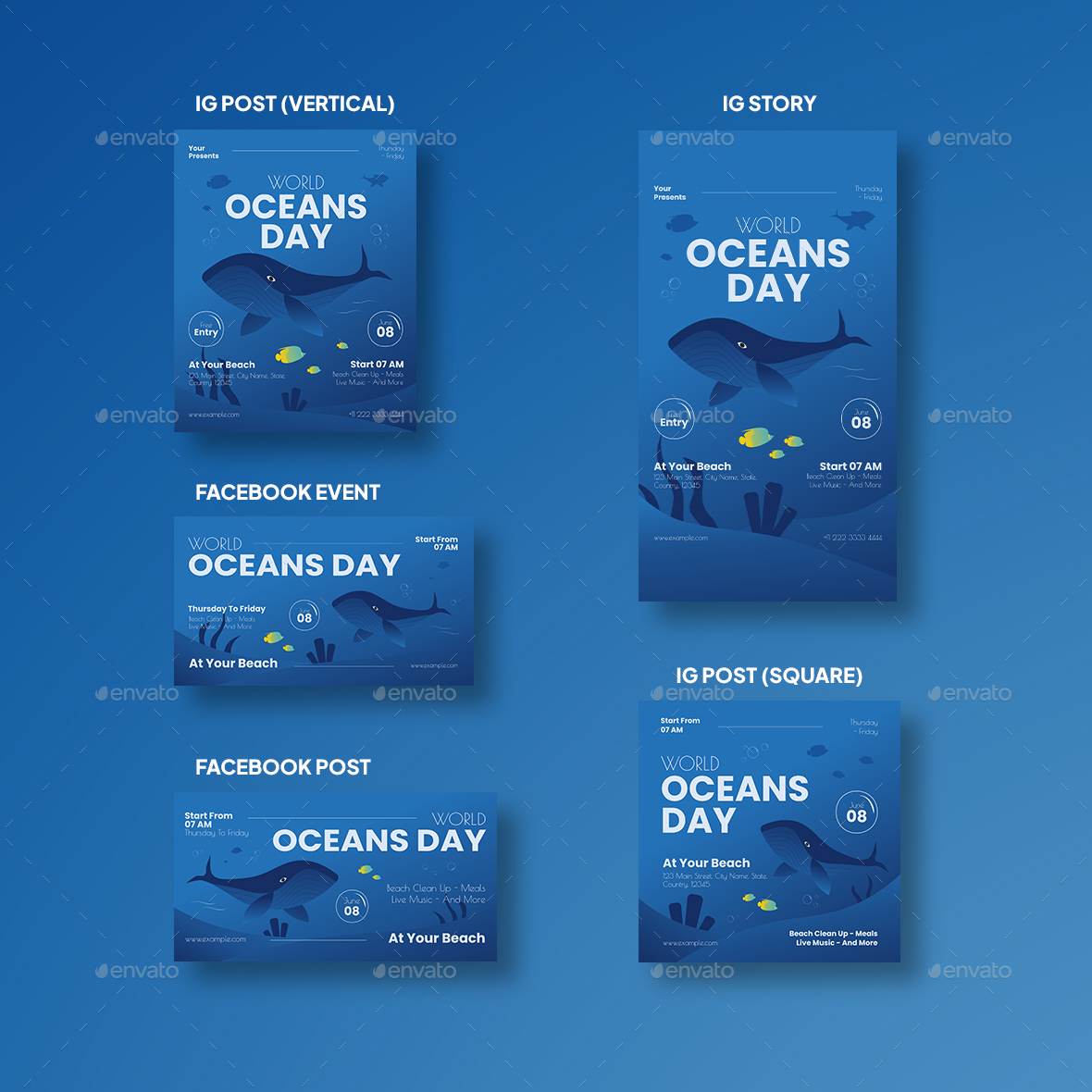 Blue Gradient World Oceans Day Flyer Set by fajtribe | GraphicRiver