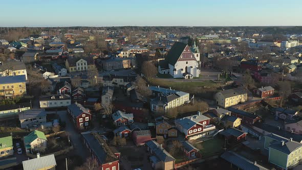 Beautiful Drone Point of View of Porvoo on a Sunny Day in Finland