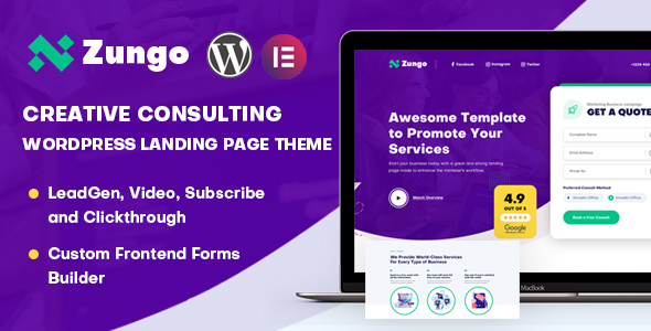 Zungo – Creative Consulting Business WordPress Landing Page Theme