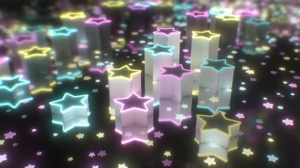 Abstract Glowing Neon Star DJ Room Illuminated Shapes Flashing Light - 4K alt