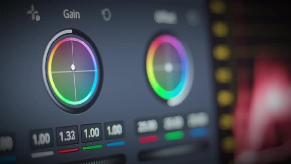 Color grading control edit on monitor. Showing adjust color. Video Colour Correction Post Production