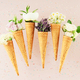 Flat-lay of waffle cones with flowers over pastel light pink background, top view - PhotoDune Item for Sale