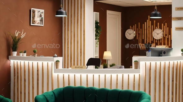 Interior of welcoming hotel lobby - Stock Photo - Images