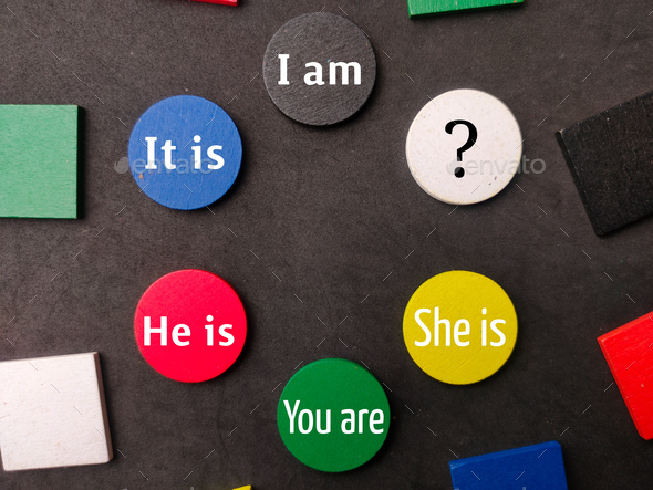 Colored wooden with word I am,It is,He is,You are and She is - Stock Photo - Images