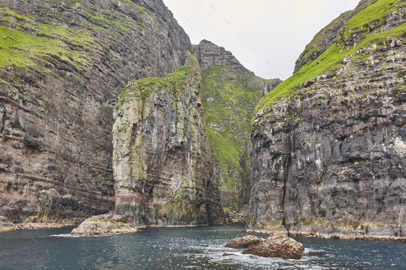 Vestmanna stunning cliffs and atlantic ocean, the elephant. Faroe islands. - Stock Photo - Images