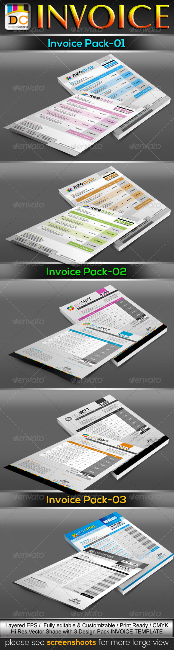 Corporate Business Invoice/Cash Memo Template Bundle - Proposals & Invoices Stationery