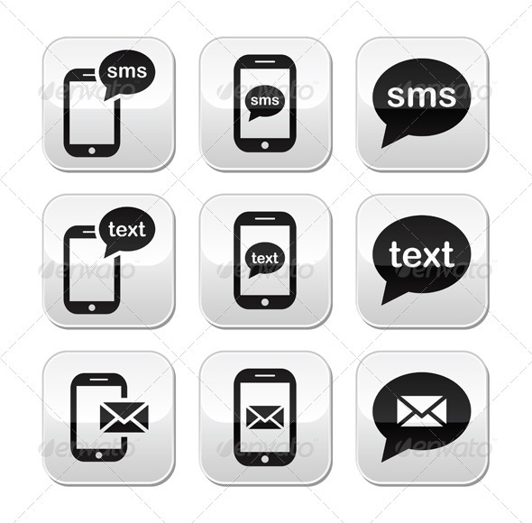 Mobile SMS Text Message Mail Buttons Set - Communications Technology