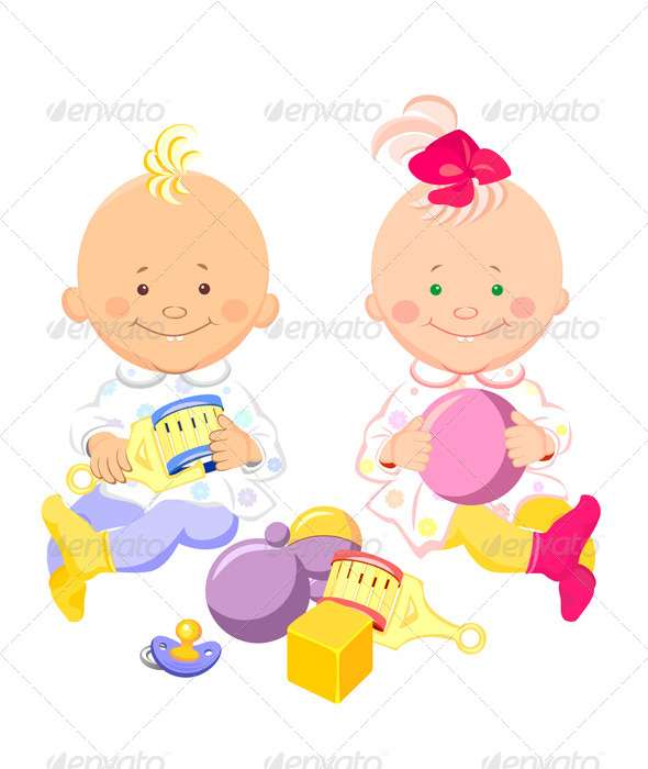 Vector of the kids play with toys