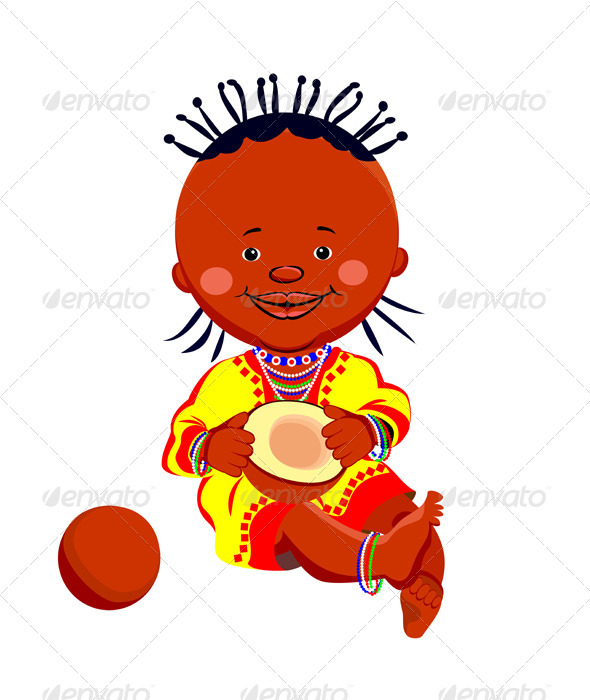 Vector African baby Girl with coconut