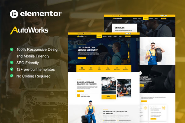 AutoWorks - Car Repair & Auto Services Elementor Template Kit