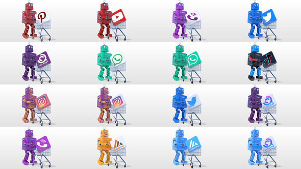 Retro Cartoon Robot Shopping Logo Reveal Bundle