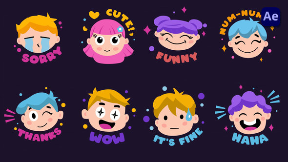 Face Expressions Emoji stickers [After Effects]