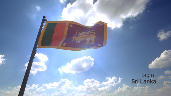 Sri Lanka Flag on a Flagpole V4 alt
