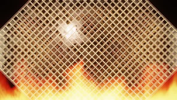 90s Style Grated Mesh With Flames Motion Graphics Background