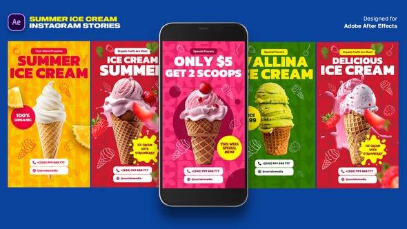 Summer Ice Cream Instagram Stories Elements template preview