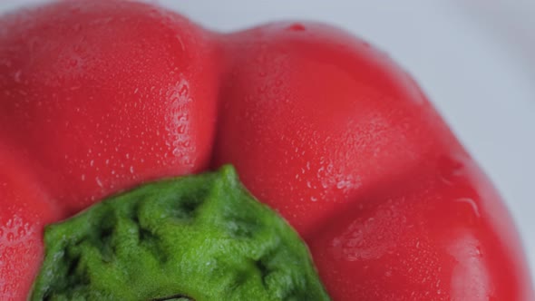 Red Sweet Pepper on Rotating Surface  Close Up Top View