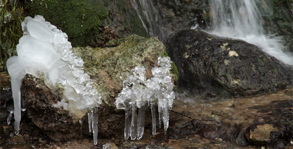 Icy Waterfall in the Forest