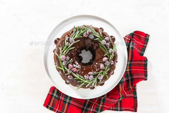 Christmas Chocolate Bundt Cake with Chocolate Frosting - Arina Photography