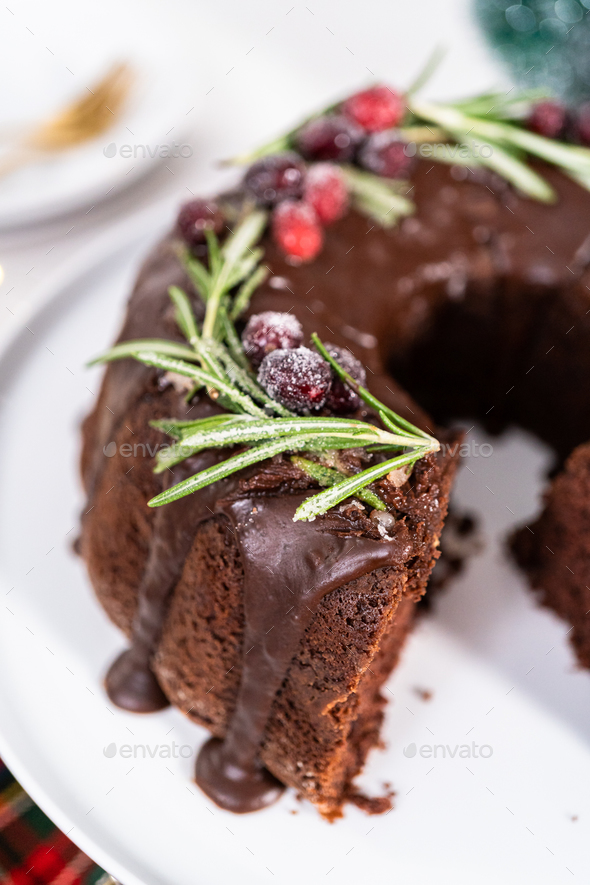 Christmas Chocolate Bundt Cake with Chocolate Frosting - Arina Photography