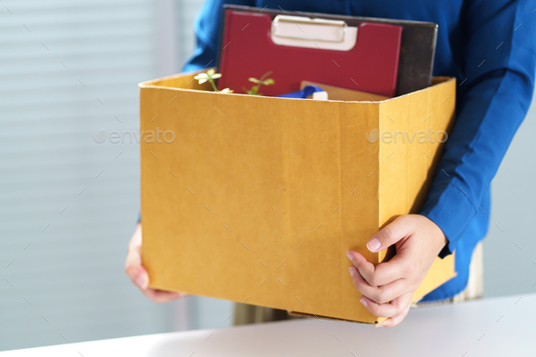 Quit Job Business man sending resignation letter and packing Stuff Resign Depress