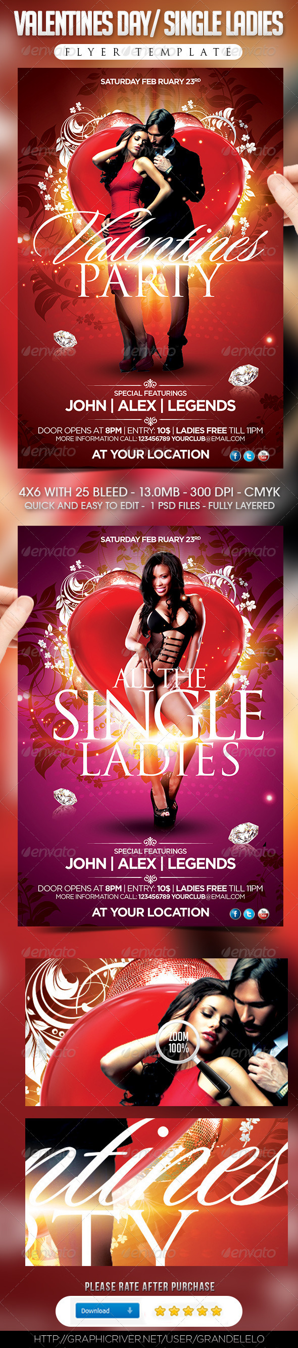 Valentines Day / Single Ladies Flyer Template - Clubs & Parties Events