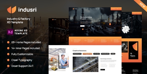 Indusri - Industrial, Factory Website Adobe XD Template