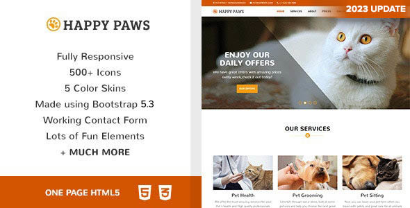 Happy Paws Pet Responsive One Page HTML by ingridk ThemeForest
