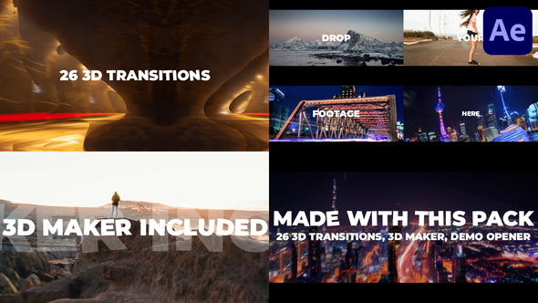 3D Transitions, 3D Maker & Opener for After Effects
