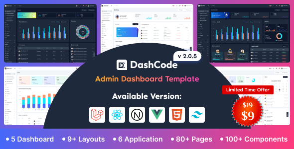DashCode – Laravel, React, Vuejs, NextJs, HTML,Tailwind Dashboard Template