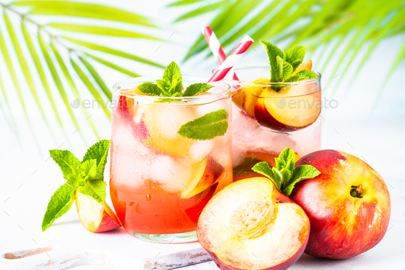 Peach cocktail, iced peach tea, fruit drink.