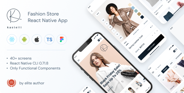 Kastelli - Fashion E-Commerce React Native App | CLI 0.71.8 | TypeScript | Redux Store