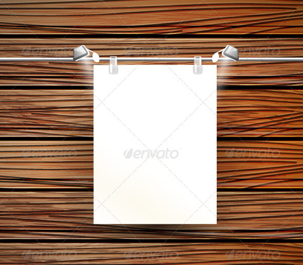 Vector Picture Frame on Wooden Wall - Objects Vectors