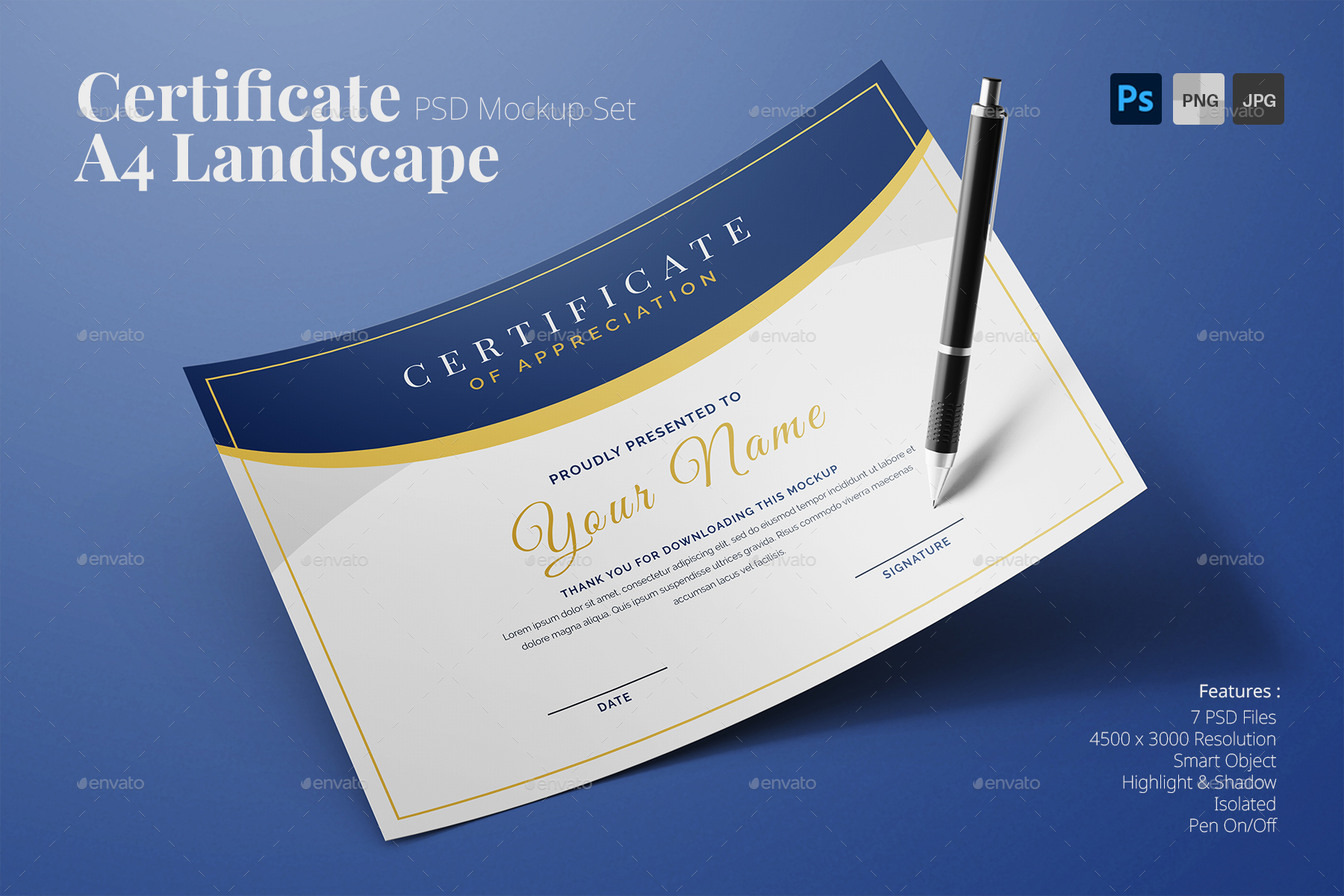 Certificate A4 Landscape PSD Mockup Set, Graphics | GraphicRiver