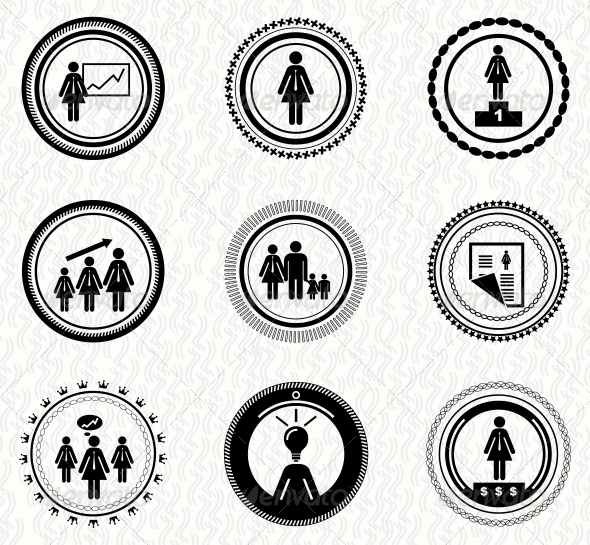 Vector set of vintage retro badges: business woman - Web Elements Vectors